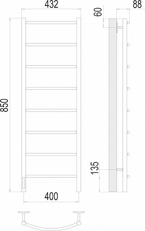 Классик П8 400х850 Электро (quick touch) слева Полотенцесушитель TERMINUS Дубна - фото 3 Классик П8 400х850 Электро (quick touch) слева Полотенцесушитель TERMINUS Дубна - фото 3