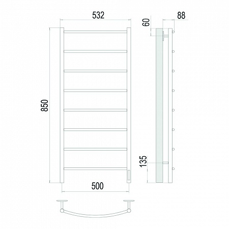 Классик П8 500х850 Электро (quick touch) Полотенцесушитель TERMINUS Сатин Дубна - фото 4 Классик П8 500х850 Электро (quick touch) Полотенцесушитель TERMINUS Сатин Дубна - фото 4
