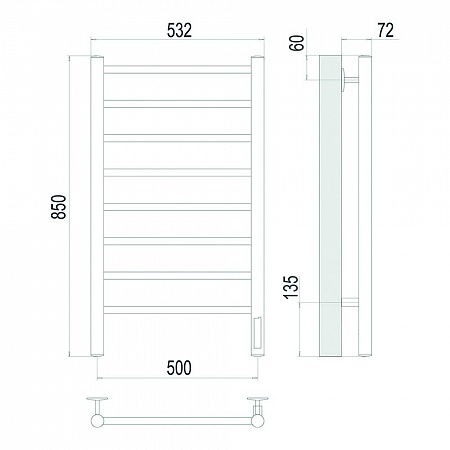 Аврора П8 500х850 Электро (quick touch) Полотенцесушитель TERMINUS Сатин Дубна - фото 4 Аврора П8 500х850 Электро (quick touch) Полотенцесушитель TERMINUS Сатин Дубна - фото 4