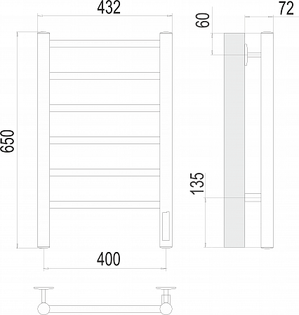 Аврора П6 400х650 Электро (quick touch) Полотенцесушитель TERMINUS Дубна - фото 3 Аврора П6 400х650 Электро (quick touch) Полотенцесушитель TERMINUS Дубна - фото 3