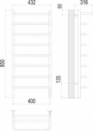 Полка П8 400х850 Электро (quick touch) Полотенцесушитель TERMINUS Дубна - фото 3 Полка П8 400х850 Электро (quick touch) Полотенцесушитель TERMINUS Дубна - фото 3