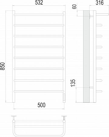 Полка П8 500х850 Электро (quick touch) Полотенцесушитель  TERMINUS Дубна - фото 3