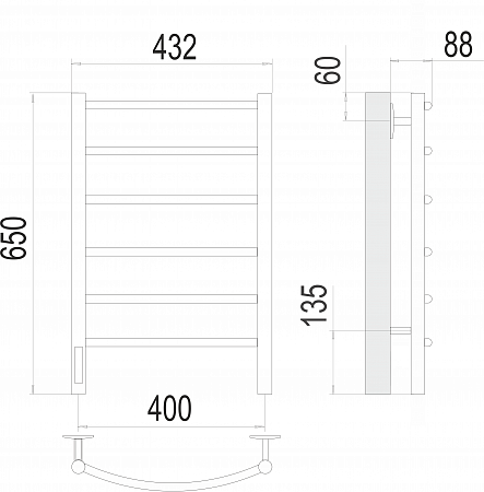 Классик П6 400х650 Электро (quick touch) слева Полотенцесушитель TERMINUS Дубна - фото 3 Классик П6 400х650 Электро (quick touch) слева Полотенцесушитель TERMINUS Дубна - фото 3