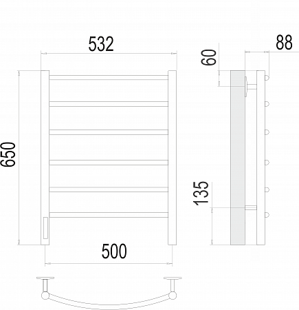 Классик П6 500х650 Электро (quick touch) слева Полотенцесушитель TERMINUS Дубна - фото 3 Классик П6 500х650 Электро (quick touch) слева Полотенцесушитель TERMINUS Дубна - фото 3