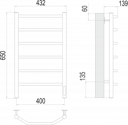 Виктория П6 400х650 Электро (quick touch) Полотенцесушитель TERMINUS Дубна - фото 3 Виктория П6 400х650 Электро (quick touch) Полотенцесушитель TERMINUS Дубна - фото 3