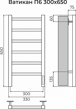 Ватикан П6 300х650 Электро (quick touch) Полотенцесушитель TERMINUS Дубна - фото 3