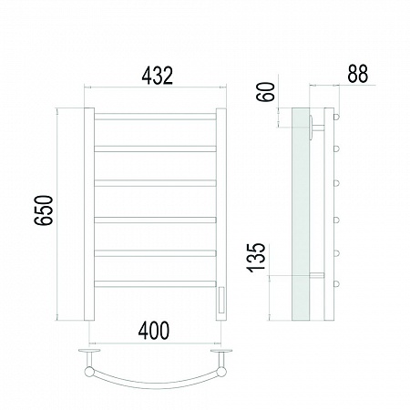 Классик П6 400х650 Электро (quick touch) Полотенцесушитель TERMINUS Сатин Дубна - фото 4 Классик П6 400х650 Электро (quick touch) Полотенцесушитель TERMINUS Сатин Дубна - фото 4