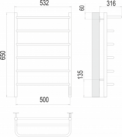 Полка П6 500х650 Электро (quick touch) Полотенцесушитель  TERMINUS Дубна - фото 3